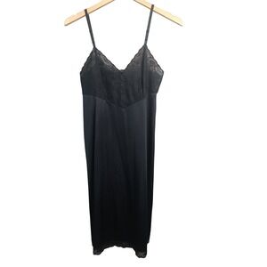 Vanity Fair Vintage Black Lace Trim Full Slip Vintage Nylon Antron III Size 34